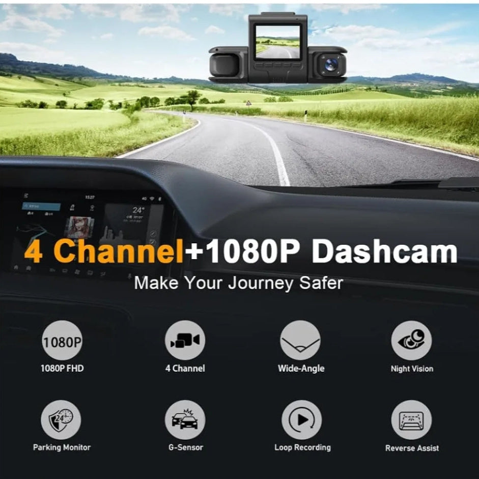 منظومة الداش كام الرباعية 4-Channel بدقة 1080P - تغطية محيطية شاملة 360 درجة (أمامية، خلفية، وجانبية مزدوجة)