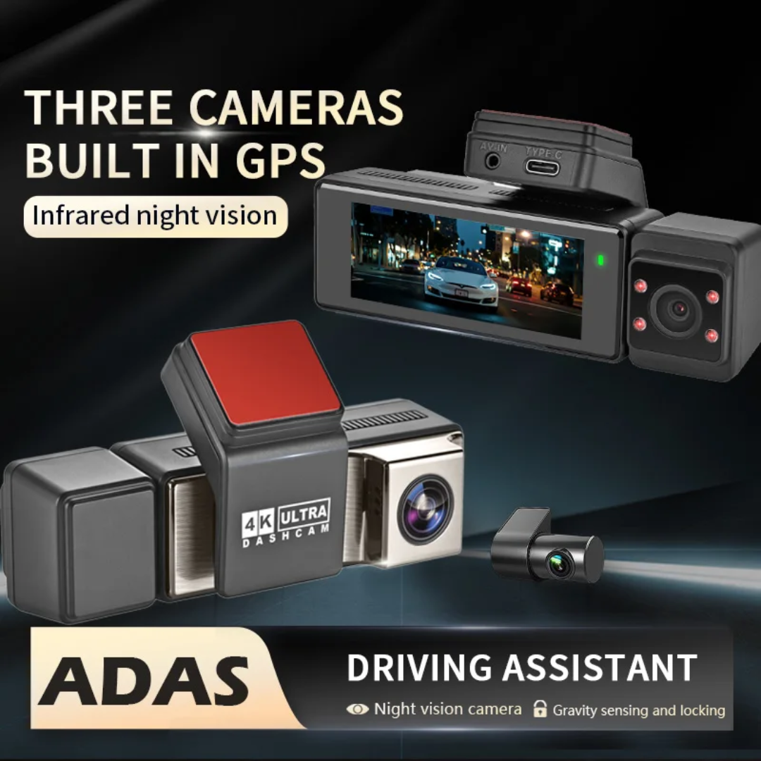 كاميرا السيارات الذكية المتكاملة A3Pro - دقة 4K فائقة و3 عدسات مراقبة مع GPS و Wi-Fi