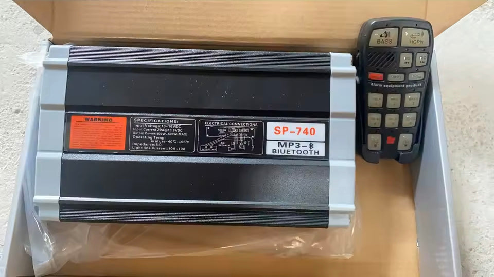 منظومة صافرة إنذار السيارات اللاسلكية الذكية SP-740 بقوة 600 واط (مزودة ببلوتوث ومشغل MP3)