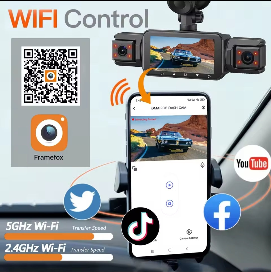 داش كام الذكية رباعية العدسات 360° بتغطية كاملة مع WiFi 5G فائق السرعة وتطبيق الهاتف المحمول
