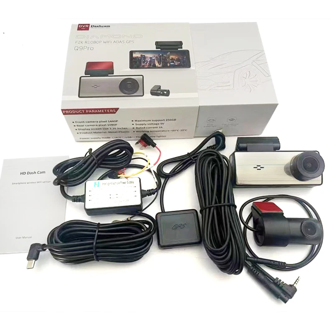 كاميرا السيارات الذكية المزدوجة Q9Pro Diamond - دقة 2K فائقة الوضوح مع GPS و Wi-Fi ونظام ADAS